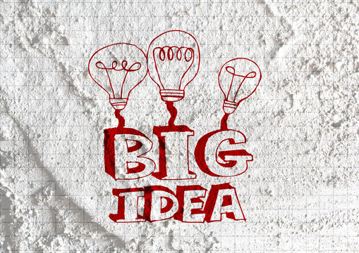 big idea concept light bub on Cement wall texture background des