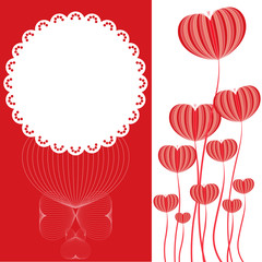 Fototapeta na wymiar heart flower shape on red and white card