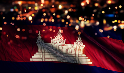 Cambodia National Flag Light Night Bokeh Abstract Background