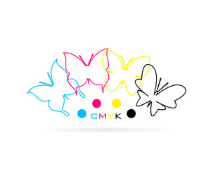 Vector group of butterfly colored cmyk print