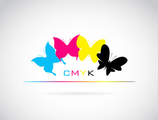 Vector group of butterfly colored cmyk print