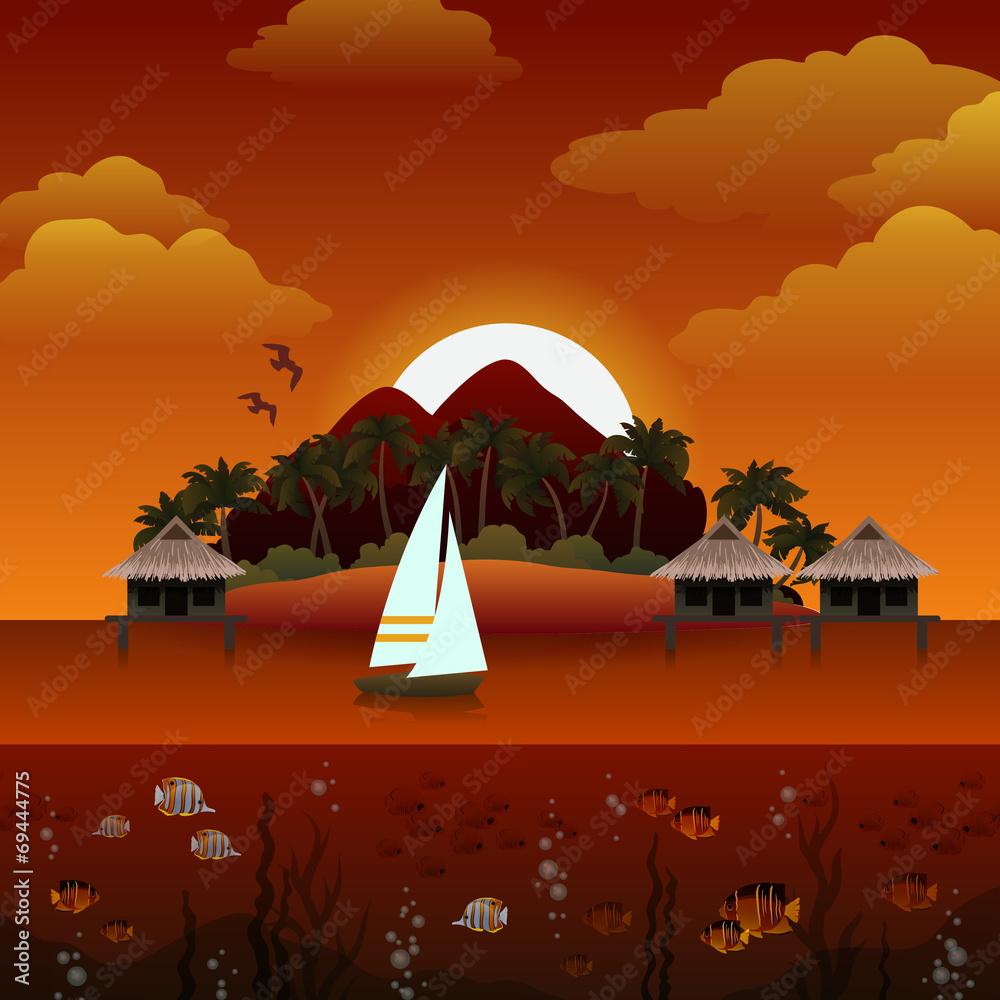 Poster tropical island sunset background