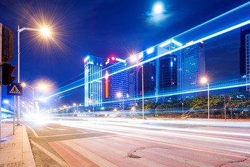 light trails on the street at dusk in guangdong,China