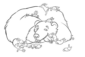 kind bear with the little rabbits