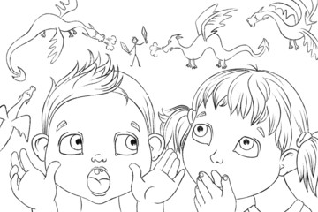 boy tells girl story about dragons