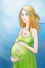 pregnant woman with a flower in the hand