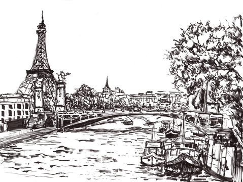 paris river hand draw