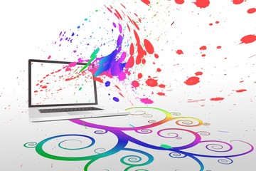 Laptop with colourful spiral design