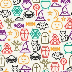 Happy halloween seamless pattern with flat icons.