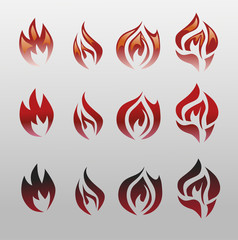 Icons vector flames, fire