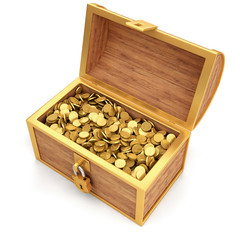 Treasure chest - Golden coins isolated