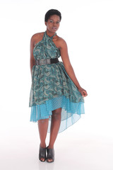 African female in a blue dress