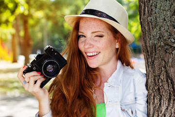 Nice girl photographer at work