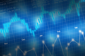 Stock market candlestick chart on blue background 