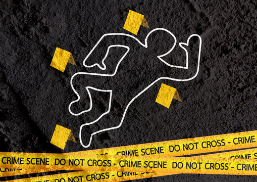 Crime scene danger tapes illustration on wall texture background
