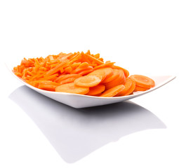 Different style of chopped carrots in a plate 
