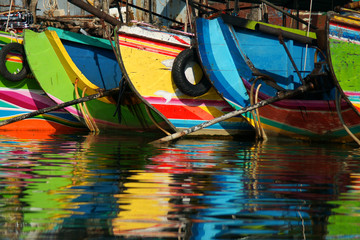 Fototapeta na wymiar Colorful Group of Boats In Phang Nga Bay, Thailand