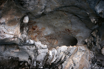 Ancient Drawings on the rock at Phang-Nga Bay, Thailand