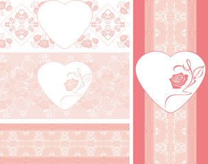 Seamless pink borders with stylized roses