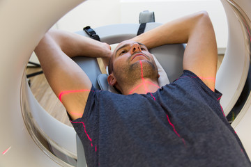 Patient examined in tomography CT at radiology