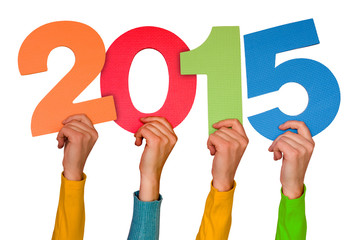 Hands with color numbers shows  year 2015