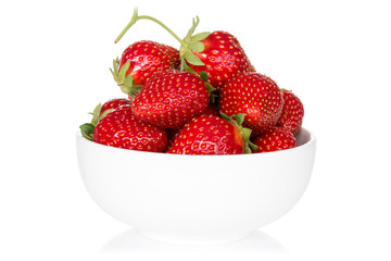 Bowl with strawberry on white