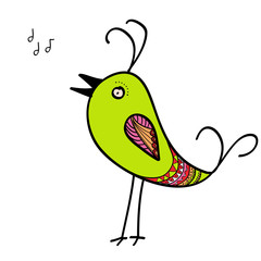 Doodle of green singing bird