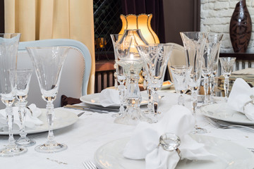 Empty glasses set candlestick restaurant