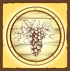 Wine cask . labels for wine with grapes. Barrel. Ceg - obrazy, fototapety, plakaty