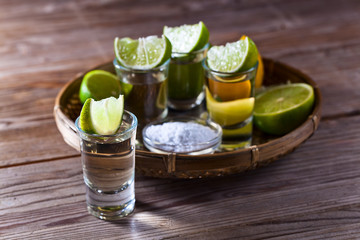 gold tequila with salt and lime