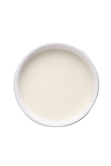 milk in ceramic cup on white background