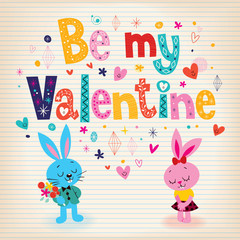 Bunnies in love Valentine's day retro card