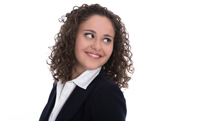 Blick einer lachenden jungen Business Frau