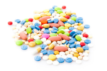 colorful pills isolated on white