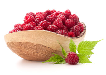 raspberries in wooden bowl
