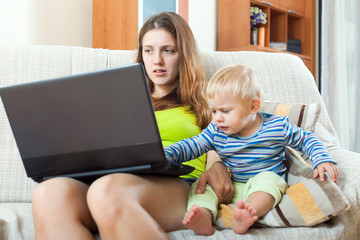 Whiner woman with a crying baby