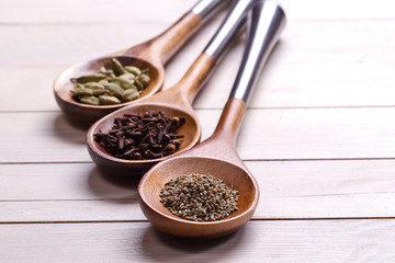 Spices set.Various seasonings for cooking, anise, cardamom