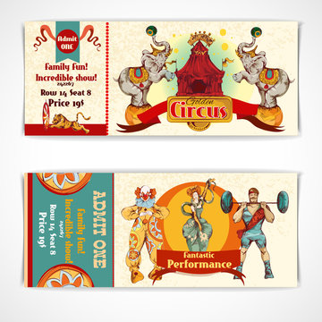 Circus vintage tickets set