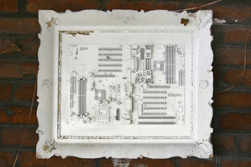 Discarded Computer Board Painted in White on Frame
