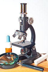Klassisches Lichtmikroskop aus einem alten Labor