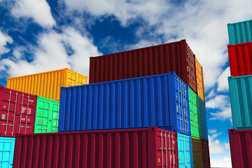 Fototapeta premium Stacked Cargo Containers on Sky Background.