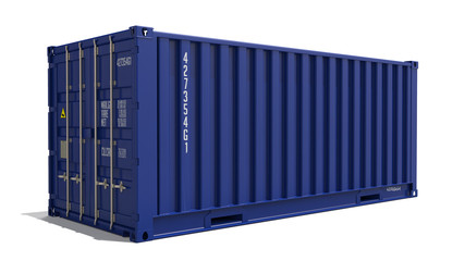 Blue 3d Container Isolated on White. - obrazy, fototapety, plakaty