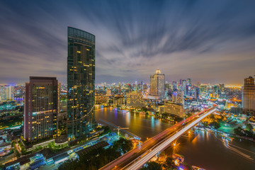 Bangkok City at night time, the capital of Thailand