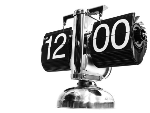 Modern clock at twelve hours zero minutes.