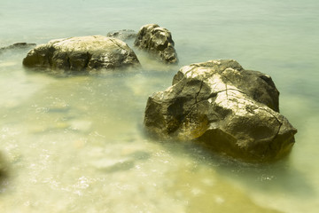 rocks in blur water