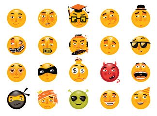 Fototapeta premium Vector set of funny smileys. Collection of isolated emoticons