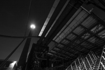 duisburg landschaftspark nord at night in black and white