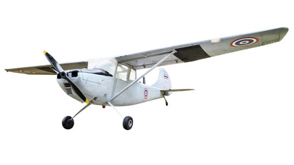 Old plane with propeller, Metal airplane for military purpose, Historic aircraft isolated on white background with clipping path