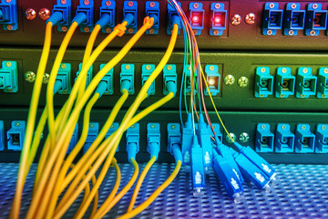 Technology center with fiber optic equipment