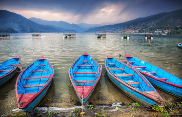 Boats near Pokhara lake